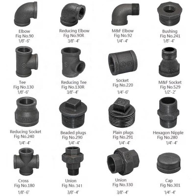 male female reduced black threaded malleable iron socket reducing elbow GI plumbing material galvanized reducer pipe fitting tee